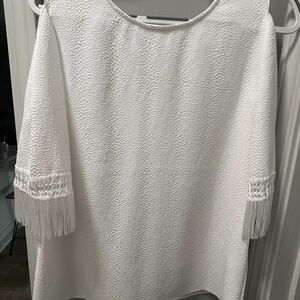 Chico's White Size 1 (Small/8-10) Blouse with Fringe Sleeves